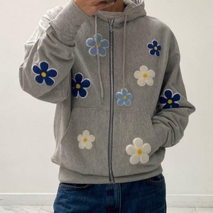 เสื้อกันหนาวมีฮู้ดมีซิปลายดอกไม้น่ารักสำหรับผู้หญิงแจ็กเก็ตแขนยาวแบบลำลองไซส์ใหญ่พิเศษสำหรับฤดูใบไม้ร่วง XS French Terry - Product Image 4