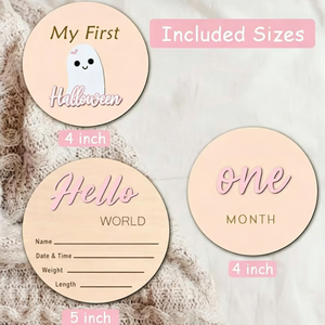 Pafu En gros Panneau d'annonce de naissance en bois haut de gamme pour cadeaux de baby shower et décoration de chambre d'enfant, Disque de jalons de développement 'Bonjour le monde' - Product Image 2