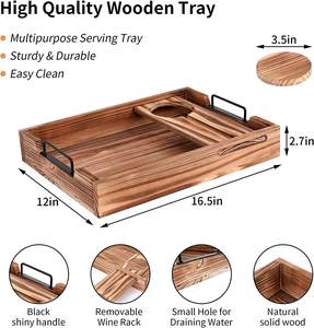 Service de petit-déjeuner en bois antique avec porte-<span class=keywords><strong>gobelet</strong></span> amovible motif végétal plateau de service à café - Product Image 4