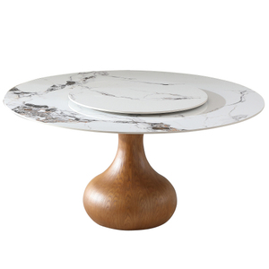 Modern Round Dining <b>Table</b> with Lazy Vase-Shaped <b>Solid</b> <b>Wood</b> Pedestal Waterproof Design for Dining Room Home Restaurant Use - Product Image 2