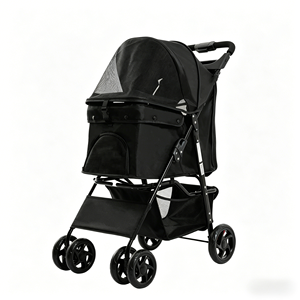 <span class=keywords><strong>Poussette</strong></span> <span class=keywords><strong>pour</strong></span> <span class=keywords><strong>petit</strong></span> <span class=keywords><strong>chien</strong></span> de haute qualité à 4 roues, pliable et portable de luxe, tissu confortable et panier de rangement amovible et réglable - Product Image 1