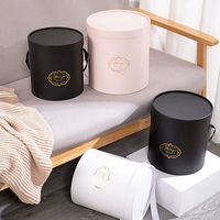 Lot de trois grandes boîtes à fleurs portables en carton, forme cylindrique, épaisseur 2 mm, avec poignée en ruban, en papier couché, pour impression et estampage en gros