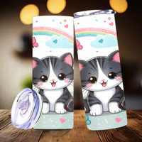 Gobelet personnalisé Cute Cat Rainbow 20oz, motif papillon cœur, stock américain et livraison gratuite