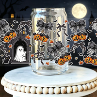 Autocollants décoratifs pour gobelets de 16 oz, thème Halloween, motif citrouille, impression UV DTF