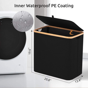 Cesto de tela plegable impermeable de 90L, cesta de almacenamiento de ropa sucia de bambú con mango de tapa - Product Image 3