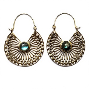 Boucle d'oreille en laiton pierre naturelle, boucle d'oreille en Labradorite - Product Image 1