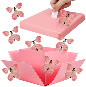 Cross Border Butterfly Explosion <b>Square</b> Plastic-Lined Four-Color Printed <b>Gift</b> <b>Box</b> Bronzing Raffy Ribbon Surprise Flying <b>Box</b> - Product Image 1