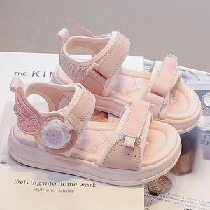 2025 sandales d'été pour filles nouvelles chaussures de plage de princesse à bout ouvert à la mode avec semelle intérieure en PU fond souple et bouton rotatif - Product Image 1