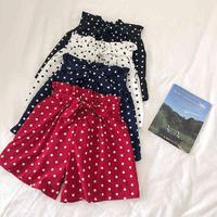 2022 Mode Dot Chiffon Shorts Damen neue Sommer hohe Taille süße Schleife Shorts Elastic Waist Wide Leg Pants