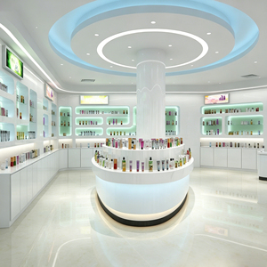 Ensemble de meubles de présentation pour magasin de cosmétiques moderne sur mesure avec éclairage LED, comptoir de présentation incurvé pour les soins de la peau - Product Image 3