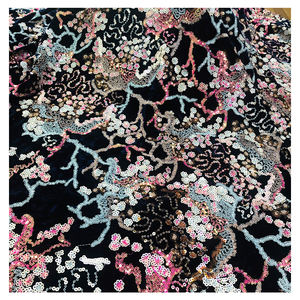 2020 Custom Pengantin Bordir Biru Beludru Renda Bunga Multicolor Payet Kain - Product Image 4