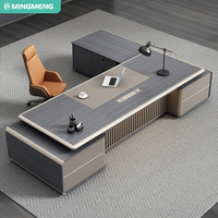 Bureau de direction en forme de L de style luxe léger en MDF avec armoire latérale lumineuse et chaise de direction