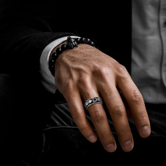 New Arrival Jewelry 2026 Moon Star Ring Men High End Waterproof Rotate Rings 304 Stainless Steel Jewellery Custom Bulk YYMB-29