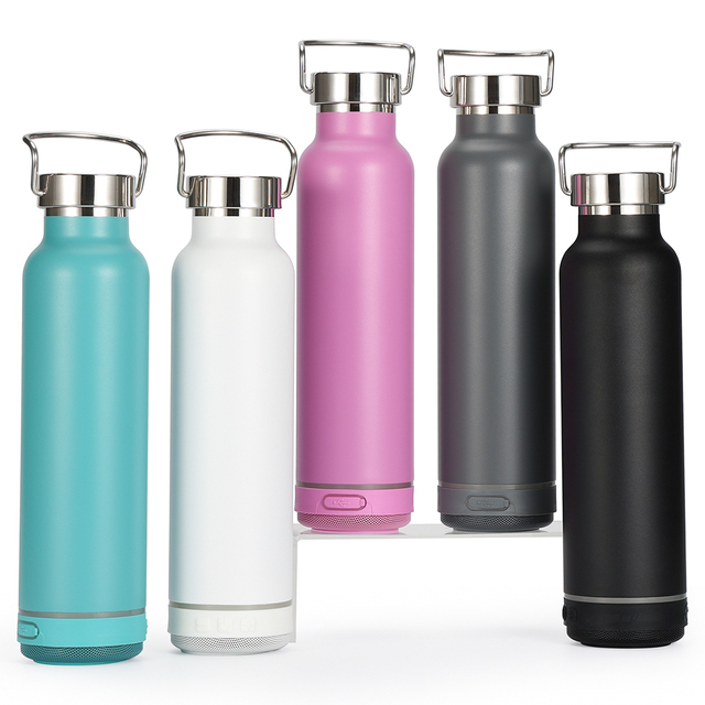Smart Double Wall 20oz Water Bottle Music Speaker Portable Charger Modern Mix Match Colors Premium BPA Free Leak-Proof