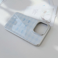 Coque de téléphone portable INS à motif quadrillé bleu avec nœud pour iPhone 17 Pro Max 15 Plus 12, antichoc, avec bord argenté et protection arrière anti-chute