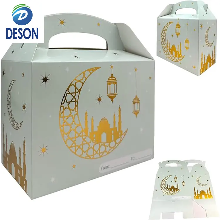 Deson Ramadan Party Eid Mubarak Klassisches gefaltetes Design Sterne Mond laternen Kronleuchter Behandeln Sie Boxen mit Griffen