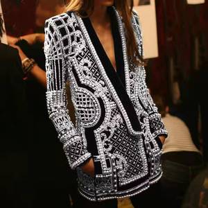 <span class=keywords><strong>Blazer</strong></span> 2026 con Cuello en V, Manga Larga, Cintura Ajustada, Perlas Elegantes, Chaqueta de Longitud Media, Corte Entallado, Trajes Sexys para <span class=keywords><strong>Mujer</strong></span> - Product Image 2