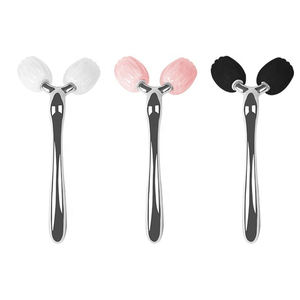 Natural Rose Quartz <b>Jade</b> <b>Roller</b> Manual Beauty Uplift V Face Massager 3D Face Massage <b>Roller</b> Metal Frame - Product Image 4