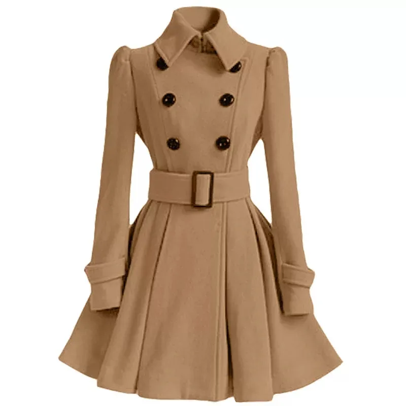 10% off Fashion Women Autumn Winter Clothing Coats Long Slim Skirt Coats With Belt Casual Double Breasted Outerwear Female Tops