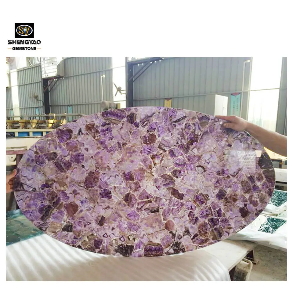 Semi precious stone of amethyst quartz slab translucent for countertop flooring and wall tile