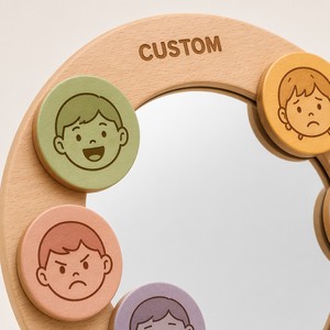 Tablero de Espejo Emocional Personalizado, Juguete de Madera para el Aprendizaje Social y Emocional con Discos de Expresiones para Niños, Educación Psicológica - Product Image 2