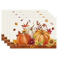 Ensemble de 5 chemins de table et sets de table en tissu haute densité imprimés feuilles de citrouille d'automne pour la décoration de table de Thanksgiving