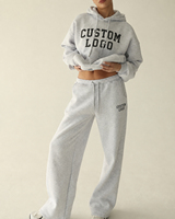 Ensemble survêtement molletonné décontracté pour femme avec logo personnalisé, comprenant un sweat à capuche oversize et un pantalon de jogging, tenue de détente deux pièces, vente en gros
