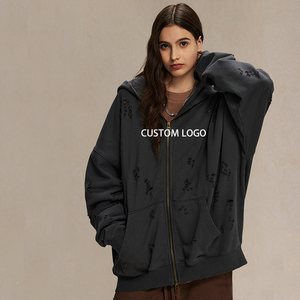 Nouvelle collection hiver : Sweat-shirt unisexe vintage en coton 450 g/m² brodé, délavé et vieilli, coupe oversize, style streetwear, avec fermeture éclair, personnalisable pour homme. - Product Image 3