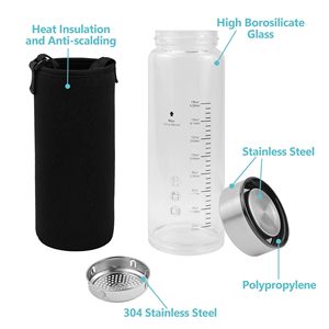 Botellas de Vidrio de Borosilicato de Alta Calidad, Tapas de Acero Inoxidable a Prueba de Fugas, Tazas Portátiles con Correa para el Hombro para Actividades al Aire Libre - Product Image 3