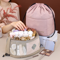 Trousse de Toilette de Voyage Grande Capacité pour Cosmétiques, Pinceaux, Soins de la Peau, Pochette de Rangement Multi-Compartiments à Cordon pour Maquillage et Activités Extérieures