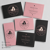 Carte de remerciement personnalisée pour les soins des animaux de compagnie, en carton foncé avec motif rose sur le thème des animaux, pour les inserts de remerciement des petites entreprises