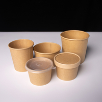 Gobelets à soupe jetables en papier kraft biodégradable à 100 %, à paroi simple, pour boissons chaudes, avec couvercles