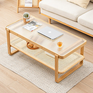 Glass And Rattan <b>Coffee</b> <b>Table</b> Original Color Nordic Minimalist Design Living Room Tea <b>Table</b> Modern Stylish <b>Small</b> Apartment Use - Product Image 1