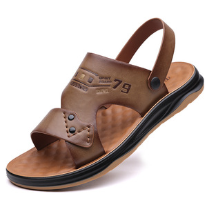 Sandalias planas para hombre, suela gruesa, suela suave, zapatos de playa, color marrón, informales, sin cordones, con logotipo en relieve 79 - Product Image 5