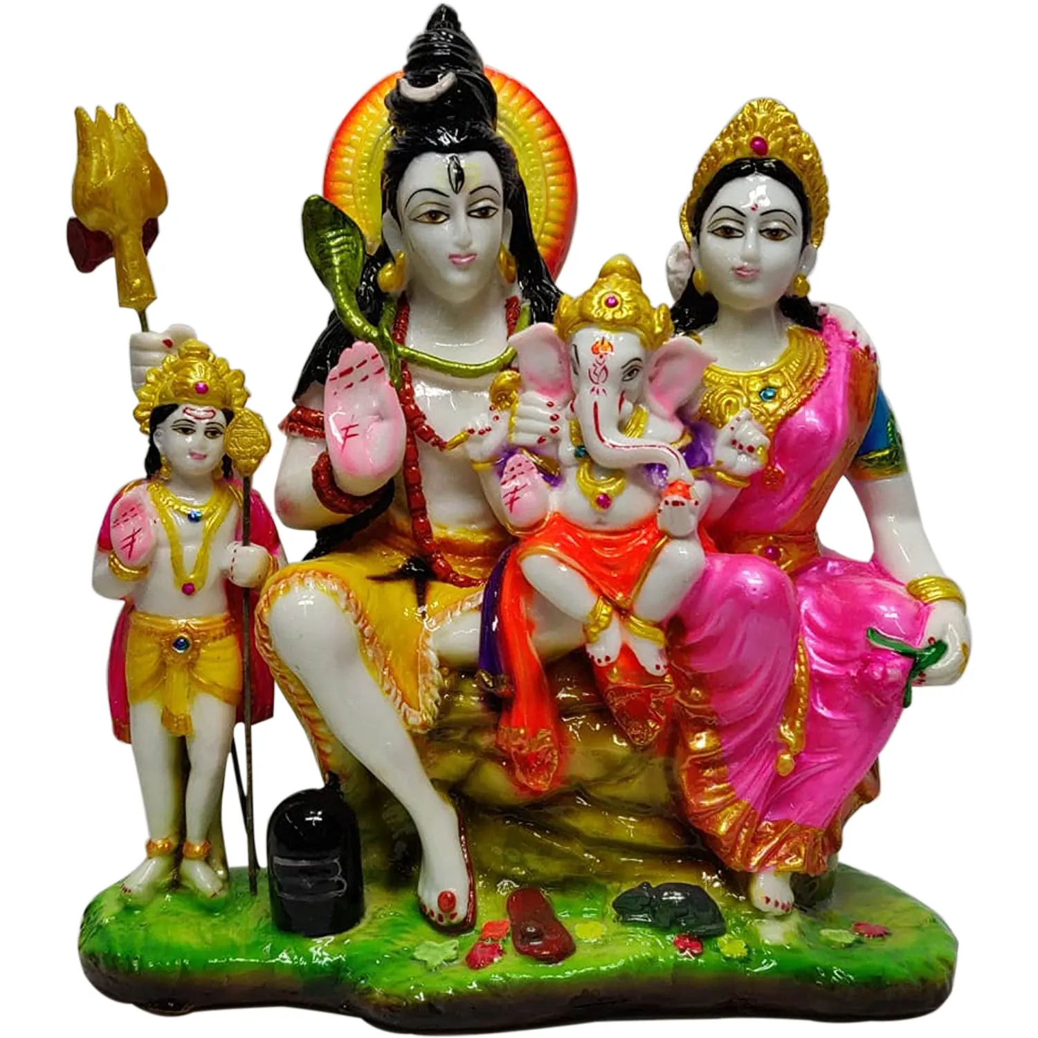 Bustes de famille attirante, 10 pouces, Shiva Parvati ganbangladesh et Kartikeya Idol, Sculpture de la famille de dieu