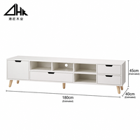 Meuble TV blanc minimaliste moderne avec tiroirs de rangement, centre de divertissement contemporain pour le salon