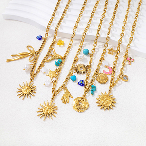 Bijoux en acier inoxydable personnalisés à la mode, vente en gros, collier pour femme avec pendentif en <span class=keywords><strong>pierre</strong></span> turquoise <span class=keywords><strong>soleil</strong></span> et lune étanche plaqué or 18 ct - Product Image 1