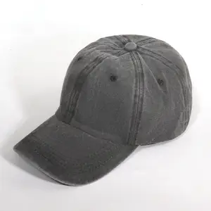 Pasokan pabrik disesuaikan Vintage dicuci Denim tertekan 6 Panel cetak Logo pria tidak terstruktur topi ayah topi bisbol polos