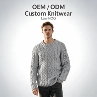Pull en maille torsadée pour homme, col rond, style pêcheur, épais, OEM ODM, tricot sur mesure, faible MOQ