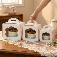 Boîte à gâteau rigide jetable personnalisable avec logo, fenêtre et poignée, finition mate, forme adaptable pour cadeaux