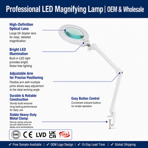 Clip on Led Magnifying Glass Lamp With Large Optical Lens Adjustable Multi Brightness Setting for Home Reading Handmade Craft - Product Image 1