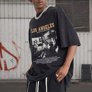 T-shirt Rétro Personnalisé Écologique 250g – Effet Délavé Nostalgique 100% Coton pour Homme Coupe Ample Épaules Tombantes Respirant - Product Image 1