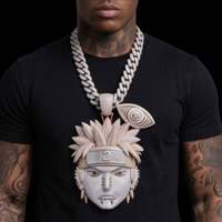 Pendentif Hip Hop de Luxe Personnalisé en Moissanite, Entièrement Sertie de Pierres, Visage de Personnage 3D, pour Hommes, Bijou Cadeau Streetwear