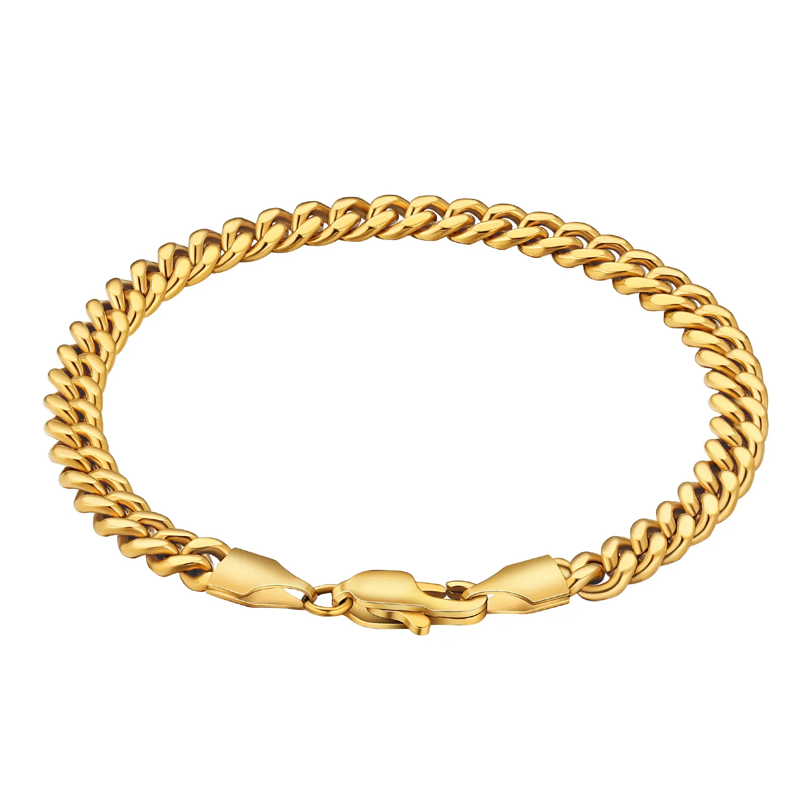 KRKC grosir diskon besar 18K gelang berlapis emas 316L baja tahan karat Tautan Kuba rantai tali Figaro desain gelang emas untuk pria wanita