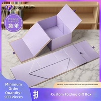 Boîte cadeau pliante monobloc en carton gris magnétique haut de gamme, personnalisée, avec couvercle rabattable, impression de logo quadricolore et doublure en satin