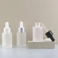 Flacon compte-gouttes en verre dépoli transparent ou ambré à épaule plate de 30 ml, 40 ml, 50 ml pour sérum, huile cosmétique, avec pipette