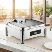 Chauffe-Plats Électrique en Acier Inoxydable 304 de 8L pour Buffet, Contrôle Manuel de la Température, Conception Séparée, Réchaud Hydraulique pour Hôtels