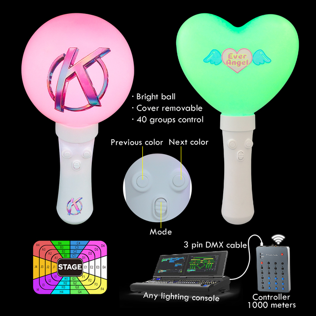 Kpop Lightstick Printing Logo Glow Stick on off Switch Flashing Heart Shaped Sticks Remote Controlled Lightsticks