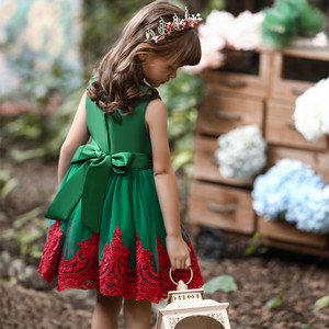 Embroidered <b>Sequined</b> Princess Dress For Girls Green <b>Red</b> Lace A-Line Tulle Flower Girl Dress With O-Neck Design - Product Image 3