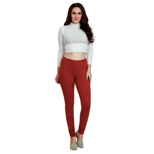 High Waist Red Cotton Leggings Full-Length Women Soft Stretchable Fabric Slim Fit Gym Yoga Casual Daily Bottom Pants - Product Image 1